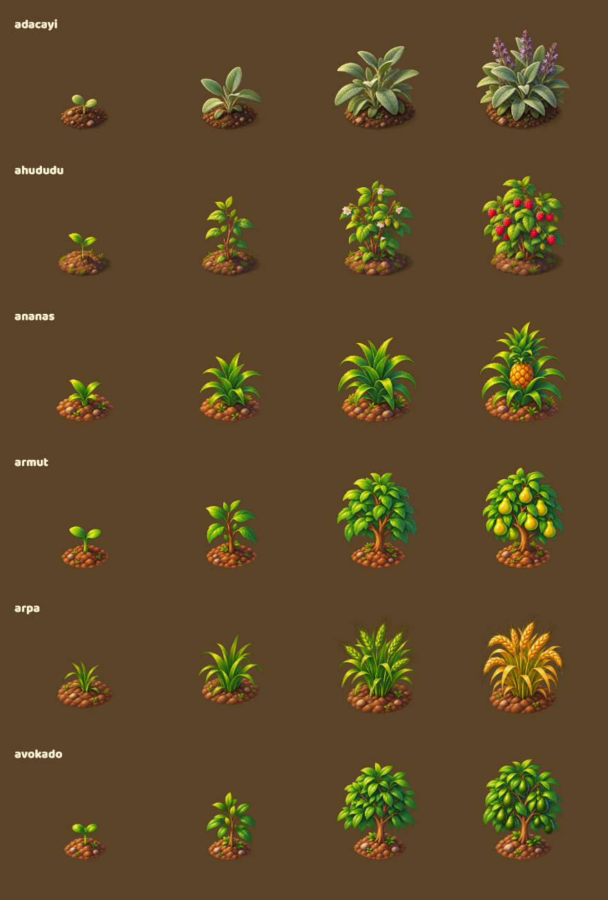 The growth stages of one crop.