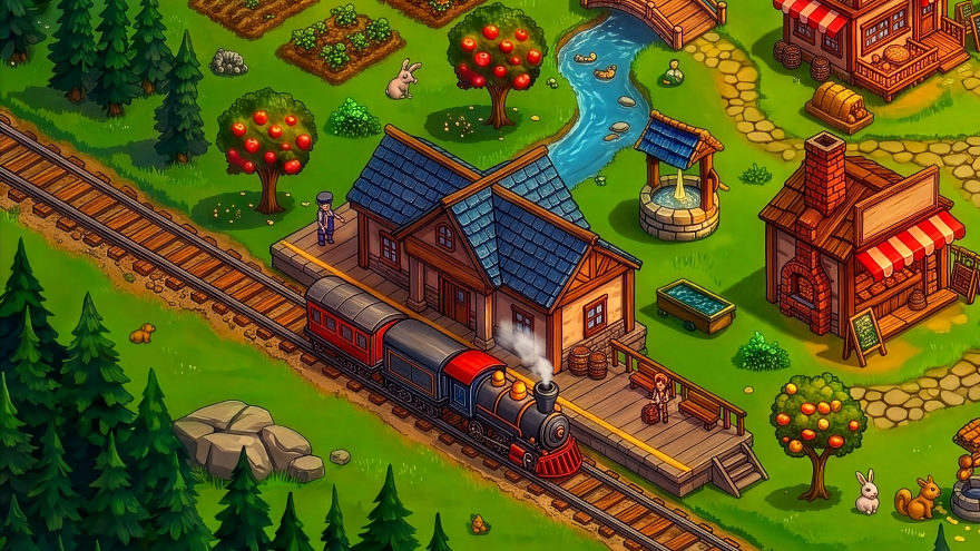 The station and a waiting train.